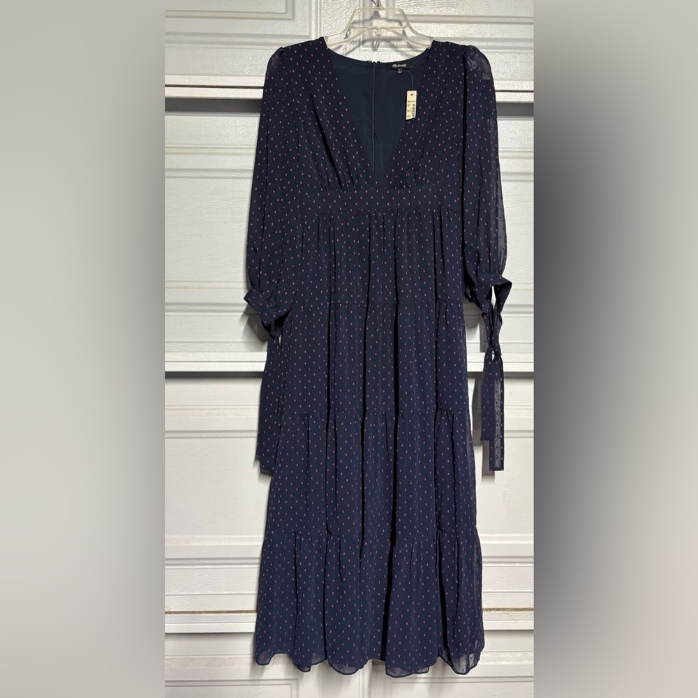 Madewell Navy Long Sleeve Dress with Dots